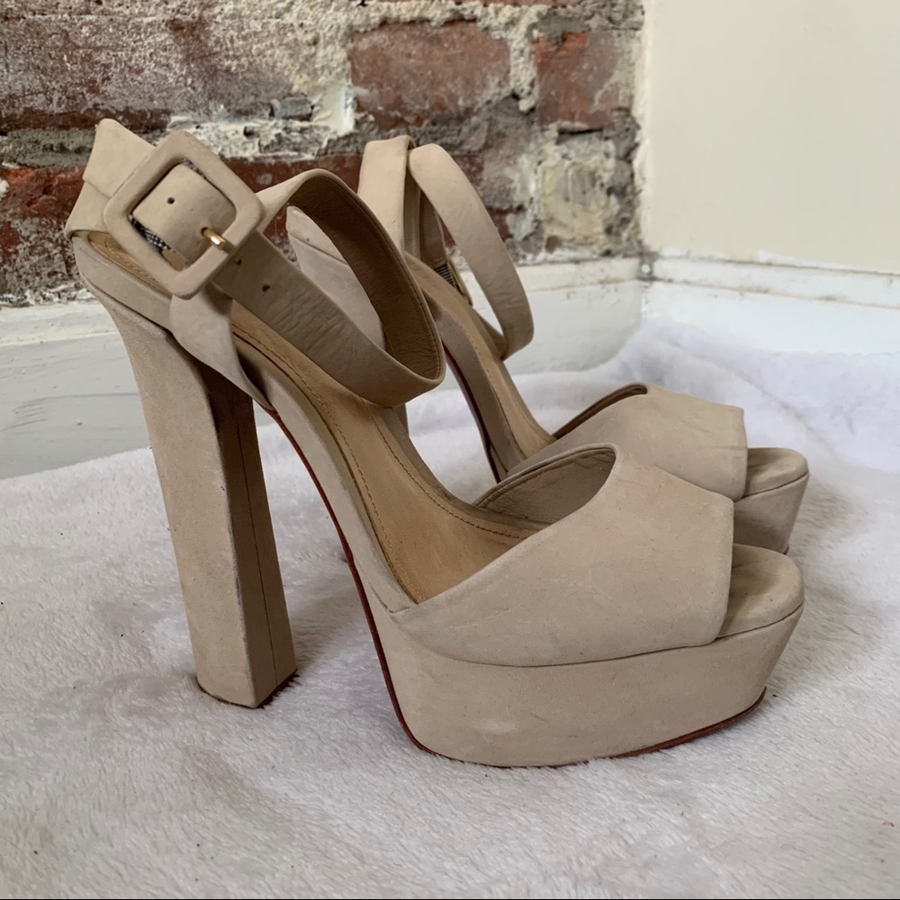 SCHUTZ Rafe Suede Ankle Strap Platform Sandals 6.5